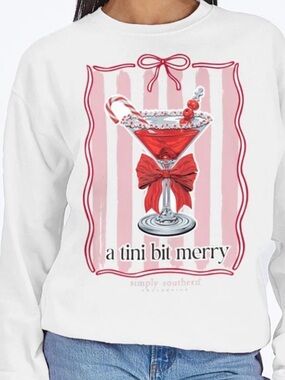 Simply Southern White Sweatshirt with Red and Pink Martini Graphic